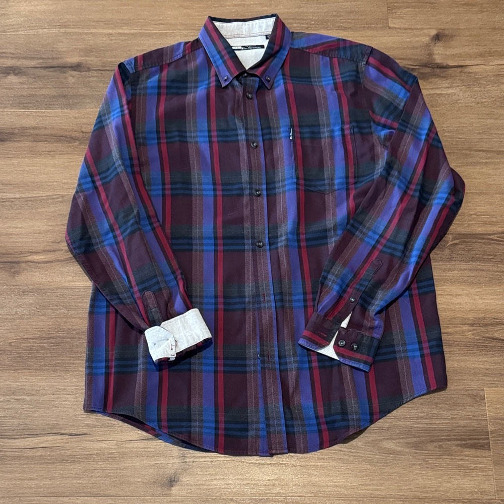 Ben Sherman Men's Long Sleeve Button Down Plaid Shirt. Size XL